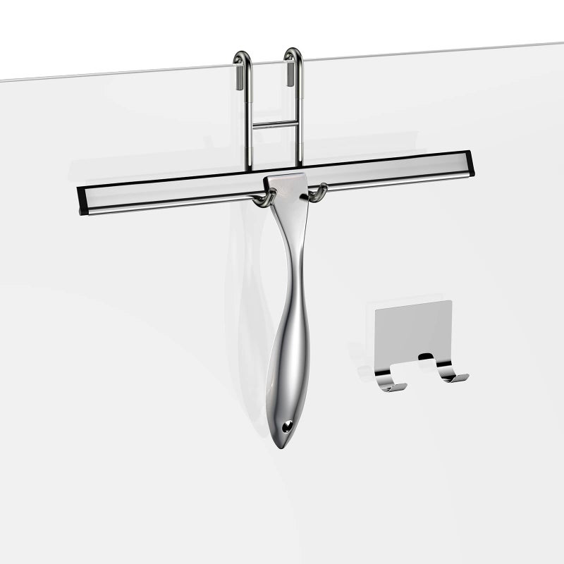 SSTOOHL Shower Squeegee for Glass Door 12-Inch Stainless Steel Bathroom Squeegee Window Wiper  100% Streak-Free  Includes Shower Door Hook and Adhesive Hook  for Window Mirror Tiles Car All-Purpose Squeegee - Image 1